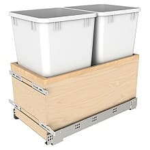 Double 27 QT Bottom Mount Waste Container Pull-Out with Undermount Soft-Close Slides, White