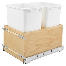 Double 35 QT Bottom Mount Waste Container Pullout, Soft-Closing for 14-1/2" Cabinet Opening, White