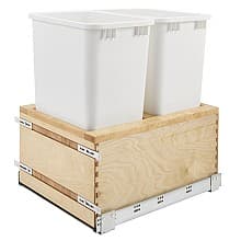 Double 50 QT Bottom Mount Waste Container Pullout, Soft-Closing for 17-1/2" Cabinet Opening, White