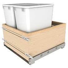 Double 32 QT Bottom Mount Waste Container Pullout with BLUM Soft-Close Slide, White