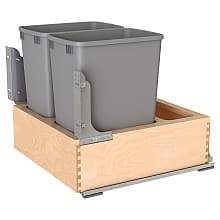 Double 32 QT Bottom Mount Waste Container Pullout with Rev-A-Motion for 20-31/32" Cabinet Opening, Clear Polyurethane