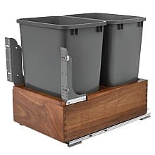 Double 35 QT Bottom-Mount Waste Container Pullout, Soft-Closing for 15" Cabinet Opening, Walnut