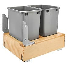 Double 35 QT Bottom-Mount Waste Container Pull-Out with Rev-A-Motion Slides, Silver