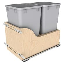 Double 27 Qt Bottom Mount Waste Container Pullout with BLUM Soft-Close Slide, Metallic Silver
