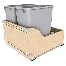 Double 32 Qt Bottom Mount Waste Container Pullout with BLUM Soft-Close Slides, Silver