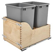 Double 35 QT Door-Mount Waste Container Pullout, TANDEM Soft-Closing for Inset Cabinetry, Silver