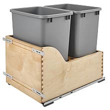 Double 35 QT Door-Mount Waste Container Pullout with BLUMOTION TANDEM Servo Drive for 15" Cabinet Opening, Silver