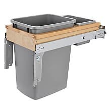 Single 35 QT Top-Mount Waste Container Pullout, Soft-Closing for 1-1/2" Face Frame, Natural/Metallic Silver