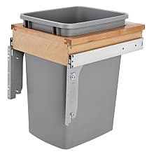 Single 35 QT Top-Mount Waste Container Pullout 1-1/2" Face Frame, Natural/Metallic Silver