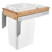 Single 50 QT Top-Mount Waste Container Pullout for Frameless Cabinet, Natural/White