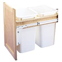 Double 27 QT Top-Mount Waste Container Pullout with Wood Frameless for 13-1/2" Cabinet Opening, White