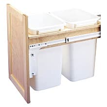 Double 50 QT Top-Mount Waste Container Pullout with Wood Frameless for 16-1/2" Cabinet Opening, White