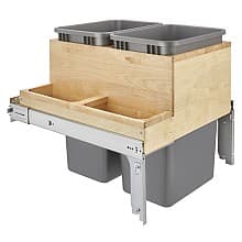Double Bin 50 QT Top-Mount Waste Container Pullout, Soft-Closing, Silver, 21