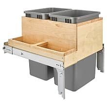 Double 50 QT Top-Mount Waste Container Pullout with Soft-Closing, Light Brown
