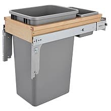 Single 50 QT Top-Mount Waste Container Pullout, Soft-Closing for 1-1/2" Face Frame, Silver