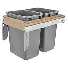 Double 35 QT Top Mount Pullout Waste Container, Soft-Closing for 15" Cabinet Opening, Silver