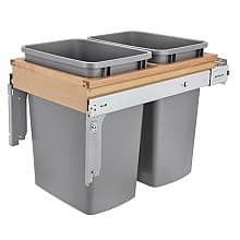 Double 50 QT Top-Mount Waste Container Pullout, Soft-Closing, Metallic Silver