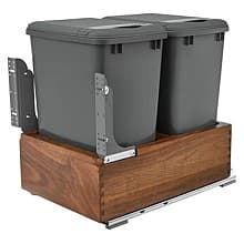 Double 50 QT Bottom-Mount Waste Container Pullout, Soft-Closing for 15" Cabinet Opening, Walnut