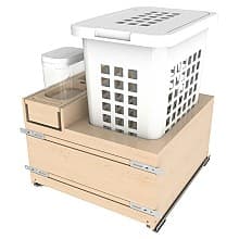 21" Wood Base Cabinet Bottom-Mount Hamper Pullout with Single 2.3bu Hamper/1.7 Qt Container/BLUM Soft-Close Slide, Clear Polyurethane