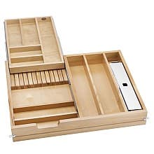 4WTCD 28-1/2" 11-Compartments/1 Knife Block Two Tiered Cutlery Drawer with BLUMOTION Soft-Close, Semi-Gloss