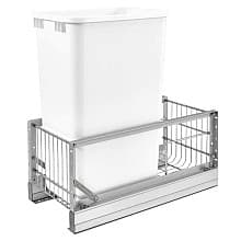 Single 50 QT Bottom-Mount Waste Container Pullout, Full-Extension Soft-Closing