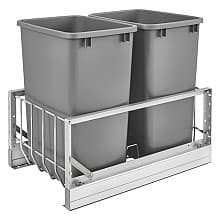 Double 35 QT Bottom-Mount Premiere Waste Container, Soft-Closing for 15" Cabinet Opening, Silver