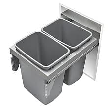 Double 35 QT Top-Mount Pull Out Waste Container, Soft-Closing for 18" Cabinet Opening, Gray