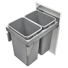Double 50 QT Top-Mount Euro Waste Container for 16-1/2" Cabinet Opening, Metallic Silver