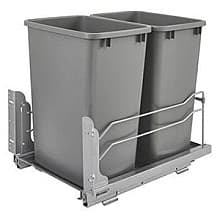 Double 35 QT Bottom Mount Pullout Waste Container, Soft-Closing for 14-1/2", Silver