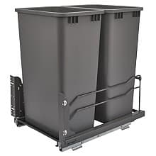 Double 50 QT Bottom-Mount Waste Container, Soft-Closing for 21" Cabinet Opening, Orion Gray