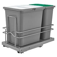 Double 24.3 QT Door-Mount Sink Base Pull Out Waste Container, Soft-Closing, Gray
