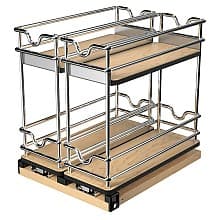 8-19/32" 2-Tier Double Wide Wire Wall Upright Storage Pull-Out, Polished Chrome