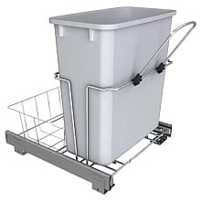 Single 20 QT Bottom-Mount Waste Container Pullout, Ball-Bearing for 18" Cabinet Opening, Gray
