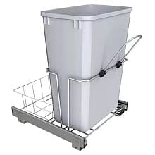 Single 32 QT Bottom-Mount Waste Container Pullout, Ball-Bearing for 18" Cabinet Opening, Gray