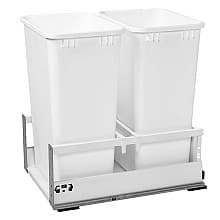 Double 50 QT Bottom-Mount Waste Container with BLUMOTION TANDEMBOX Servo Drive for 15" Cabinet Opening, White