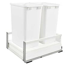 Double 50 QT Bottom-Mount Waste Container Pullout with Blum Servo-Drive, White