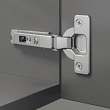 Series 200 94° Opening Thick Door Hinge, 45mm Bore Pattern, Free-Swinging, Half Overlay, Nickel-Plated, Dowelled