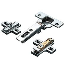 Series 200 94° Opening Thick Door Hinge, 45mm Bore Pattern, Self-Closing, 1/2" Overlay, Nickel-Plated, Dowelled