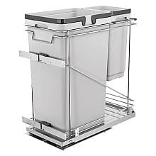 Double 50 QT/11 QT Bottom-Mount Waste Container Pullout with Adjustable Bracket, Gray