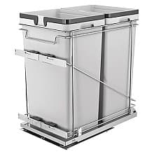 Double 50 QT Bottom-Mount Waste Container Pullout with Adjustable Bracket, Gray