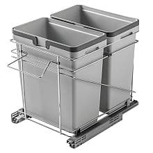 Double 32 QT Bottom-Mount Waste Container Pullout with Adjustable Bracket, Silver