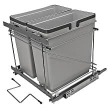 Double 35 QT Bottom-Mount Waste Container, Full-Extension Soft-Closing, Silver