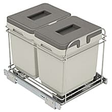 Double 16 QT Bottom-Mount Waste Container Pullout with Lid/Handle for 12" Cabinet Opening, Gray