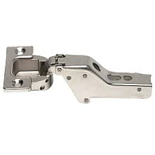 93° Opening Standard Euro Hinge, Self Closing, Steel, Zinc Alloy, Nickel, Screw-On