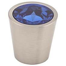 1-1/16" Blue Crystal Center Knob, Brushed Satin Nickel