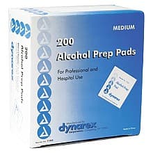 Dynarex 2-23/64" x 1-3/32" Medium Alcohol Wipe First Aid Prep Pad (200/Box)