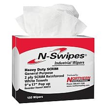 N-Swipes® Heavy Duty Scrim Industrial Wiper, White, 9" x 17" (150/Box)