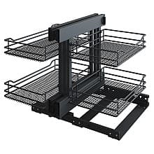 2-Tier Saphir Full Access Blind Corner Pull-Out with Soft-Closing for 17.5" Cabinet Opening, Carbon Steel Gray
