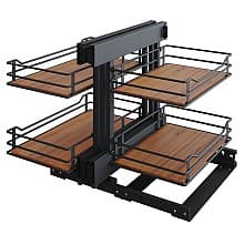 2-Tier Scalea Full Access Blind Corner Pull-Out with Soft-Closing for 15" Cabinet Opening, Walnut