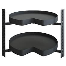 29" Kidney Shaped 2 Tray Planero Lazy Susan, Carbon Steel Gray